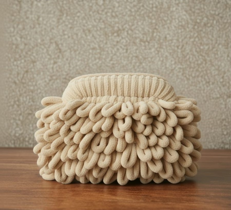 Krem puffy çanta